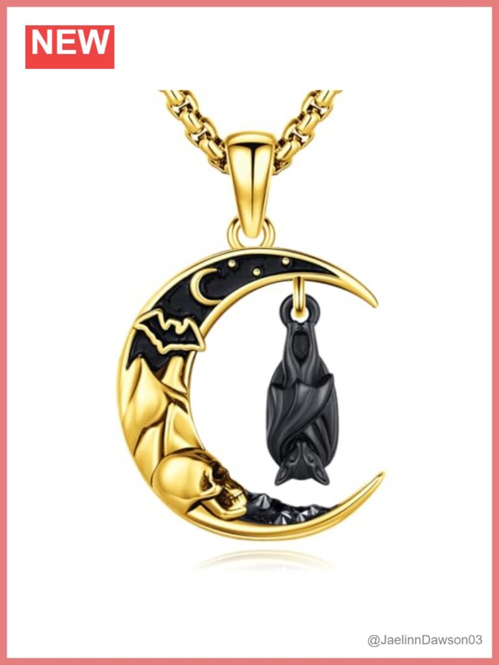 Sterling Silver Bat Moon Pendant Necklace Gothic Animal Jewelry 20in Box Chain